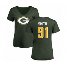 Football Women's Green Bay Packers #91 Preston Smith Green Name & Number Logo T-Shirt