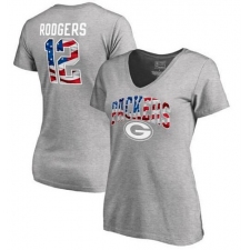 Green Bay Packers Aaron Rodgers NFL Pro Line by Fanatics Branded Women's Banner Wave Name & Number T-Shirt - Heathered Gray