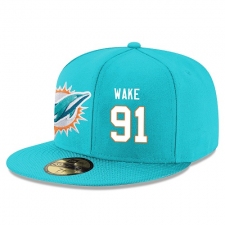 NFL Miami Dolphins #91 Cameron Wake Stitched Snapback Adjustable Player Hat - Aqua Green/White