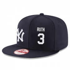 MLB Men's New Era New York Yankees #3 Babe Ruth Stitched Snapback Adjustable Player Hat - Navy/White