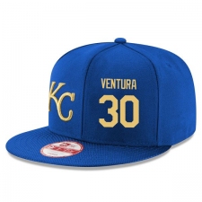 MLB Men's New Era Kansas City Royals #30 Yordano Ventura Stitched Snapback Adjustable Player Hat - Royal Blue/Gold