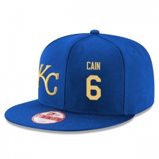MLB Men's New Era Kansas City Royals #6 Lorenzo Cain Stitched Snapback Adjustable Player Hat - Royal Blue/Gold