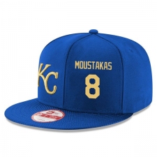 MLB Men's New Era Kansas City Royals #8 Mike Moustakas Stitched Snapback Adjustable Player Hat - Royal Blue/Gold