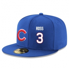 MLB Majestic Chicago Cubs #3 David Ross Snapback Adjustable Player Hat - Royal Blue/White