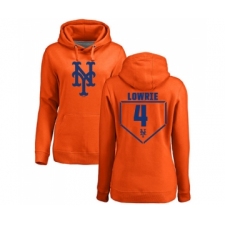 Baseball Women's New York Mets #4 Jed Lowrie Orange RBI Pullover Hoodie
