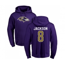 Football Baltimore Ravens #8 Lamar Jackson Purple Name & Number Logo Pullover Hoodie