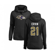 Football Women's Baltimore Ravens #21 Tyler Ervin Black Name & Number Logo Pullover Hoodie