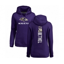 Football Women's Baltimore Ravens #28 Justin Bethel Purple Backer Pullover Hoodie