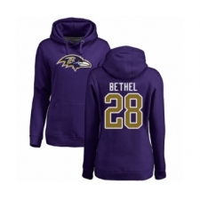 Football Women's Baltimore Ravens #28 Justin Bethel Purple Name & Number Logo Pullover Hoodie