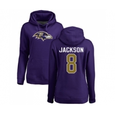 Football Women's Baltimore Ravens #8 Lamar Jackson Purple Name & Number Logo Pullover Hoodie