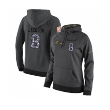 Football Women's Baltimore Ravens #8 Lamar Jackson Stitched Black Anthracite Salute to Service Player Performance Hoodie