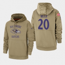 Men's Baltimore Ravens #20 Ed Reed 2019 Salute to Service Sideline Therma Pullover Hoodie - Tan
