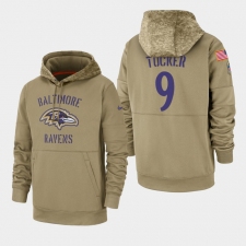 Men's Baltimore Ravens #9 Justin Tucker 2019 Salute to Service Sideline Therma Pullover Hoodie - Tan