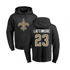 Football New Orleans Saints #23 Marshon Lattimore Black Name & Number Logo Pullover Hoodie