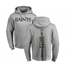 Football New Orleans Saints #9 Drew Brees Ash Backer Pullover Hoodie