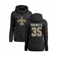 Football Women's New Orleans Saints #35 Marcus Sherels Black Name & Number Logo Pullover Hoodie