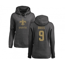 Football Women's New Orleans Saints #9 Drew Brees Ash One Color Pullover Hoodie