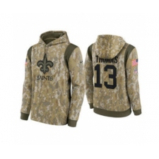 Men's New Orleans Saints #13 Michael Thomas Camo 2021 Salute To Service Therma Performance Pullover Football Hoodie
