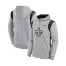 Men's New Orleans Saints 2021 Gray Sideline Logo Performance Pullover Hoodie