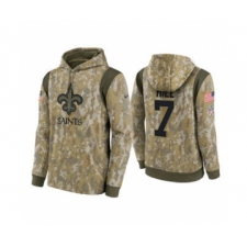Men's New Orleans Saints #7 Taysom Hill Camo 2021 Salute To Service Therma Performance Pullover Football Hoodie