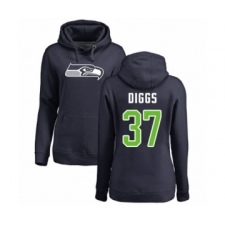 Football Women's Seattle Seahawks #37 Quandre Diggs Navy Blue Name & Number Logo Pullover Hoodie