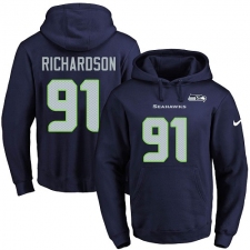 NFL Men's Nike Seattle Seahawks #91 Sheldon Richardson Navy Blue Name & Number Pullover Hoodie
