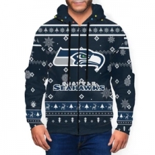 Seahawks Team Christmas Ugly Men's Zip Hooded Sweatshirt