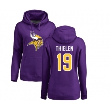 Football Women's Minnesota Vikings #19 Adam Thielen Purple Name & Number Logo Pullover Hoodie