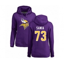 Football Women's Minnesota Vikings #73 Dru Samia Purple Name & Number Logo Pullover Hoodie