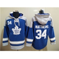 Men's Toronto Maple Leafs #34 Auston Matthews Blue Ageless Must-Have Lace-Up Pullover Hockey Hoodie