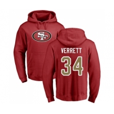 Football San Francisco 49ers #34 Jason Verrett Red Name & Number Logo Pullover Hoodie