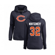 Football Women's Chicago Bears #32 David Montgomery Navy Blue Name & Number Logo Pullover Hoodie