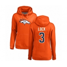 Football Women's Denver Broncos #3 Drew Lock Orange Name & Number Logo Pullover Hoodie