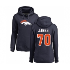 Football Women's Denver Broncos #70 Ja'Wuan James Navy Blue Name & Number Logo Pullover Hoodie