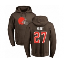 Football Cleveland Browns #27 Kareem Hunt Brown Name & Number Logo Pullover Hoodie
