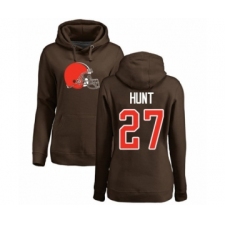 Football Women's Cleveland Browns #27 Kareem Hunt Brown Name & Number Logo Pullover Hoodie