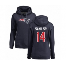 Football Women's New England Patriots #14 Mohamed Sanu Sr Navy Blue Name & Number Logo Pullover Hoodie