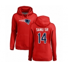 Football Women's New England Patriots #14 Mohamed Sanu Sr Red Name & Number Logo Pullover Hoodie