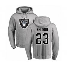 Football Oakland Raiders #23 Nick Nelson Ash Name & Number Logo Pullover Hoodie