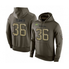 Football Los Angeles Chargers #36 Roderic Teamer Green Salute To Service Men's Pullover Hoodie