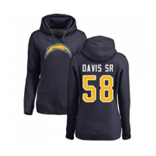 Football Women's Los Angeles Chargers #58 Thomas Davis Sr Navy Blue Name & Number Logo Pullover Hoodie
