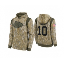 Men's Kansas City Chiefs #10 Tyreek Hill Camo 2021 Salute To Service Therma Performance Pullover Football Hoodie