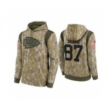 Men's Kansas City Chiefs #87 Travis Kelce Camo 2021 Salute To Service Therma Performance Pullover Football Hoodie