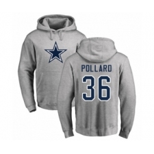 Football Dallas Cowboys #36 Tony Pollard Ash Name & Number Logo Pullover Hoodie