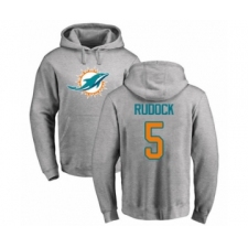 Football Miami Dolphins #5 Jake Rudock Ash Name & Number Logo Pullover Hoodie