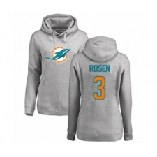 Football Women's Miami Dolphins #3 Josh Rosen Ash Name & Number Logo Pullover Hoodie