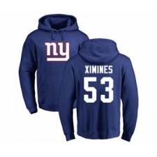 Football New York Giants #53 Oshane Ximines Royal Blue Name & Number Logo Pullover Hoodie