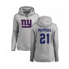 Football Women's New York Giants #21 Jabrill Peppers Ash Name & Number Logo Pullover Hoodie