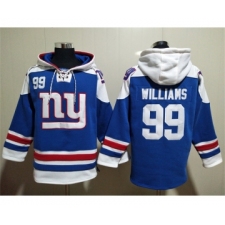 Men's New York Giants #99 Leonard Williams Blue Lace-Up Pullover Hoodie