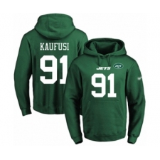 Football Men's New York Jets #91 Bronson Kaufusi Green Name & Number Pullover Hoodie